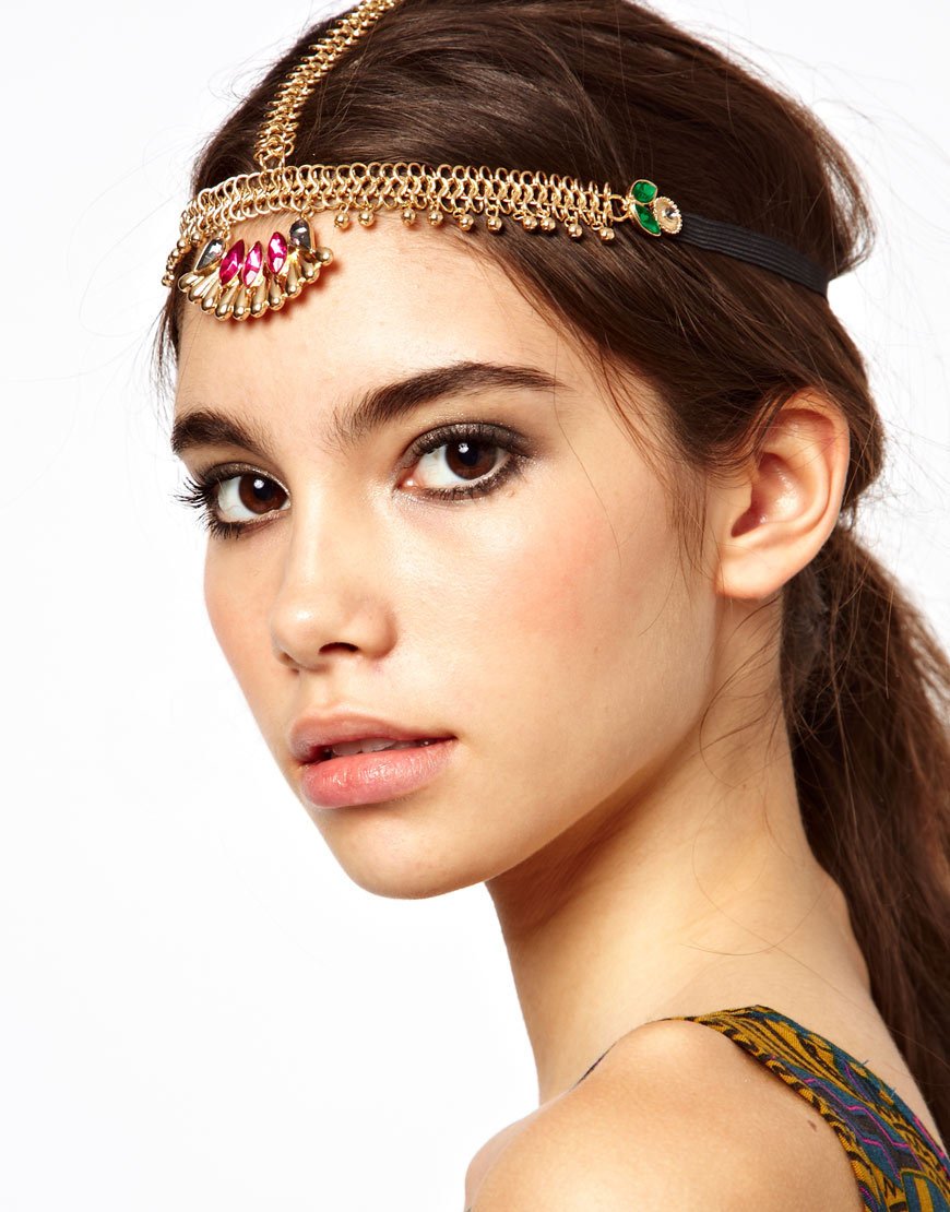 Women Fashion Golden Red Rhinestone Head Chain Headband Head Piece Hair band