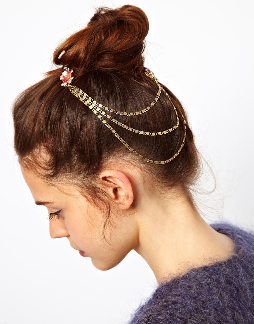 Women Fashion Color Rhinestone Pink Chain Jewelry Headband Head Red Hair band