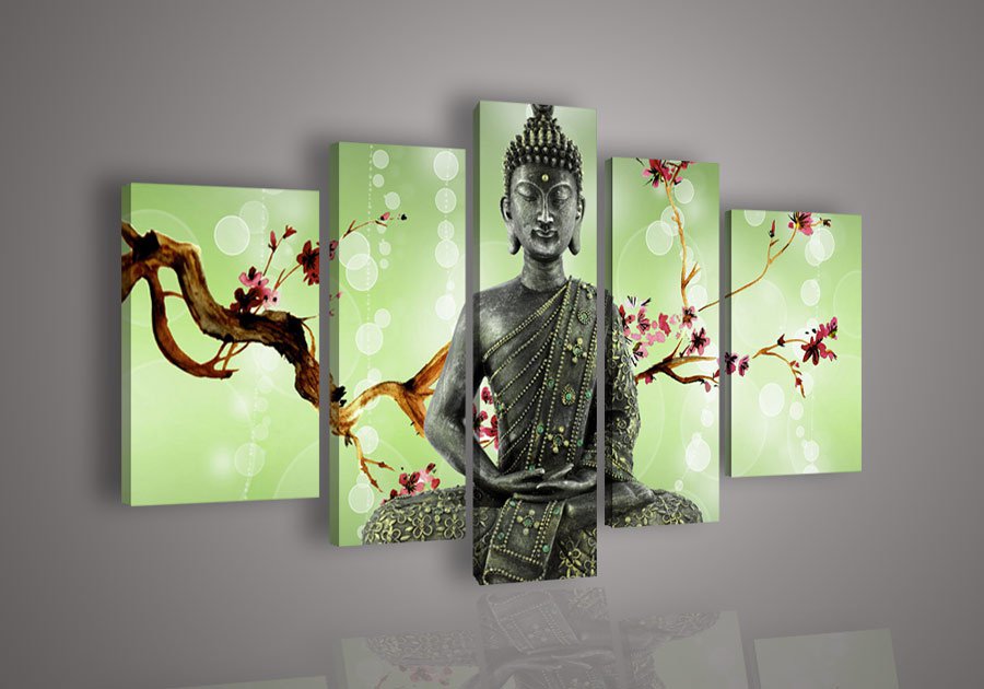 100% Handmade Buddha Green Leaf Oil Painting on Canvas for Home Decor No Frame