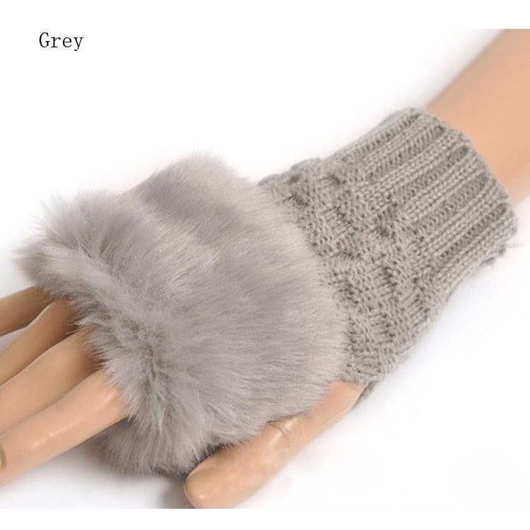 Womens Cute Faux Rabbit Fur Fingerless Winter Gloves Mittens Wrist Warmer 1932