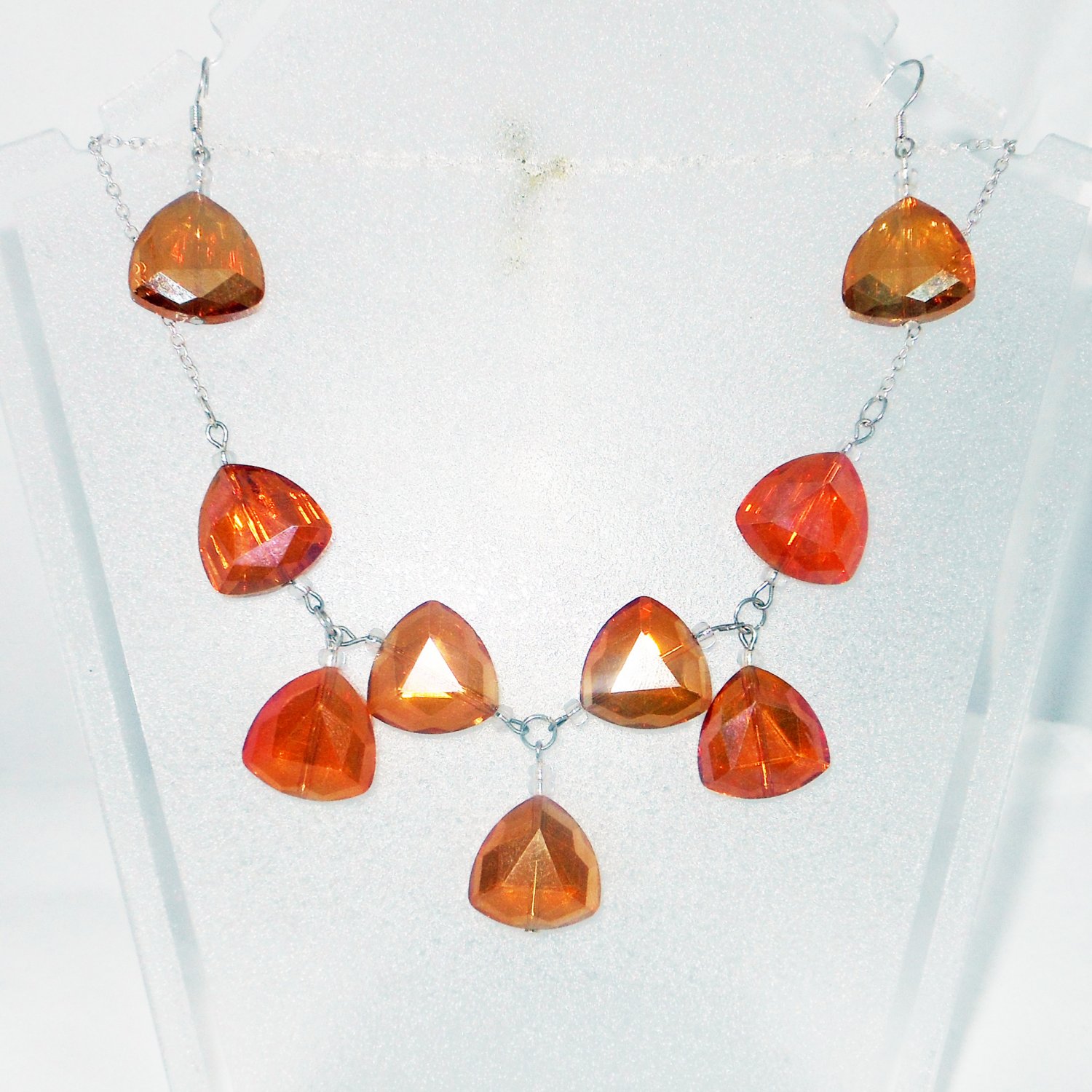 Amber Orange Crystal Drop Matching Necklace and Earrings Set
