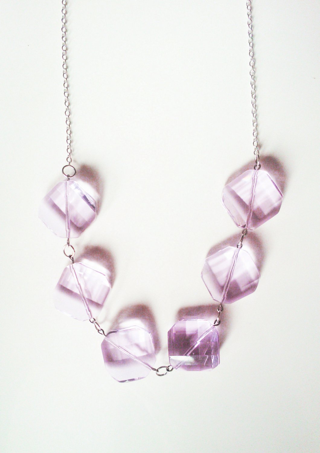 SALE Pink Glass Faceted Drop Necklace