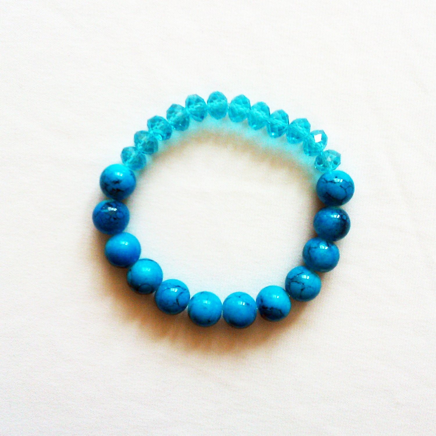 Blue Glass Marble Stretchy Shamballa Bracelet with crystal strap