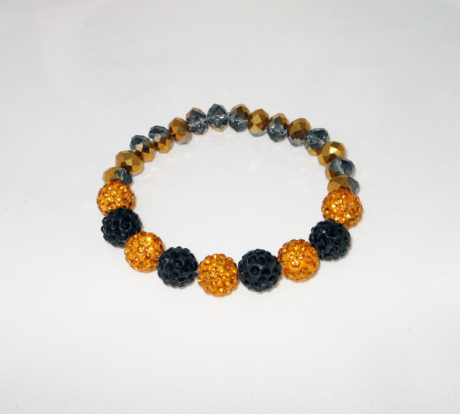 Gold and Black Crystal Stretchy Shamballa Bracelet with crystal strap