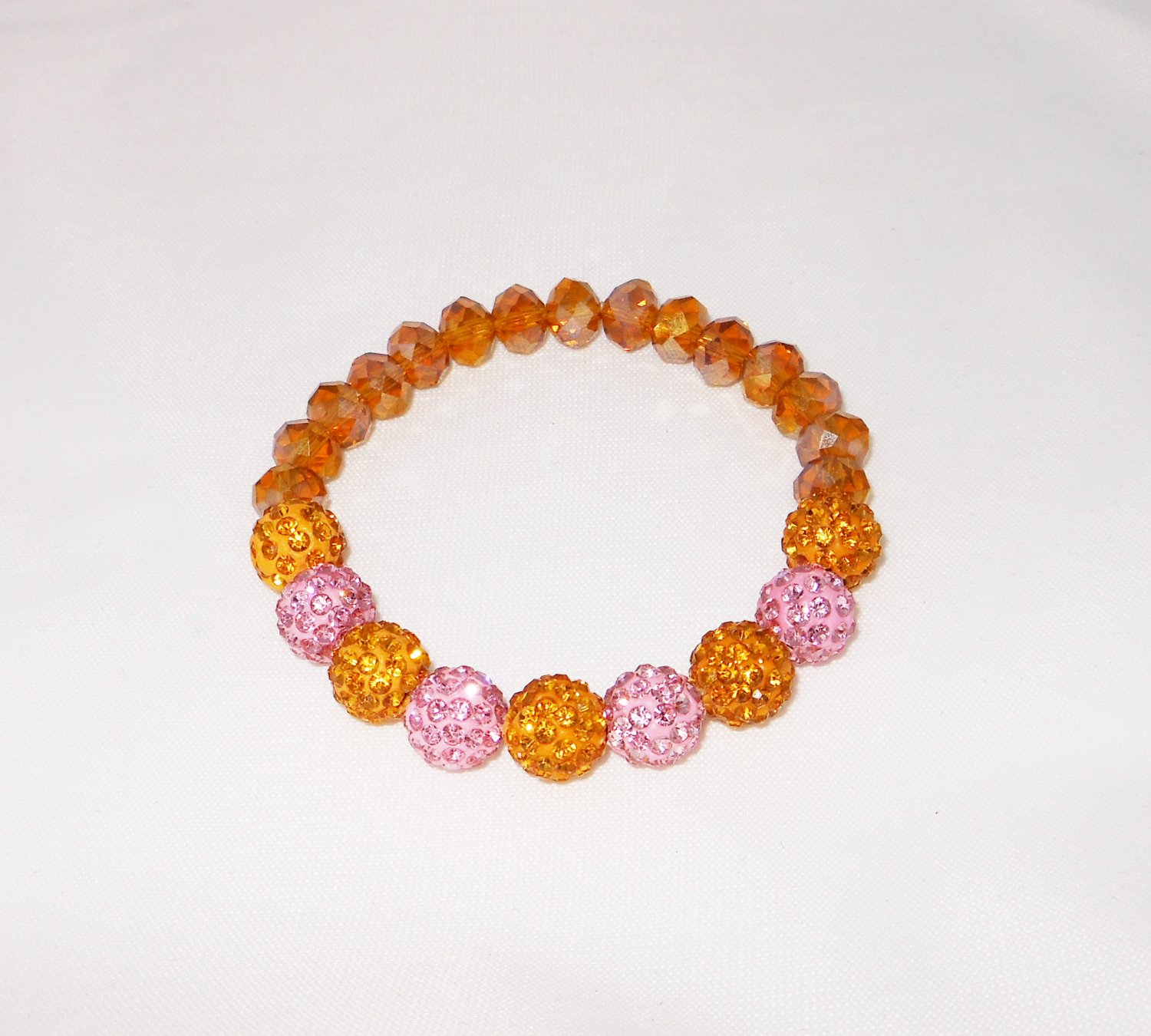 Gold and Pink Crystal Stretchy Shamballa Bracelet with crystal strap