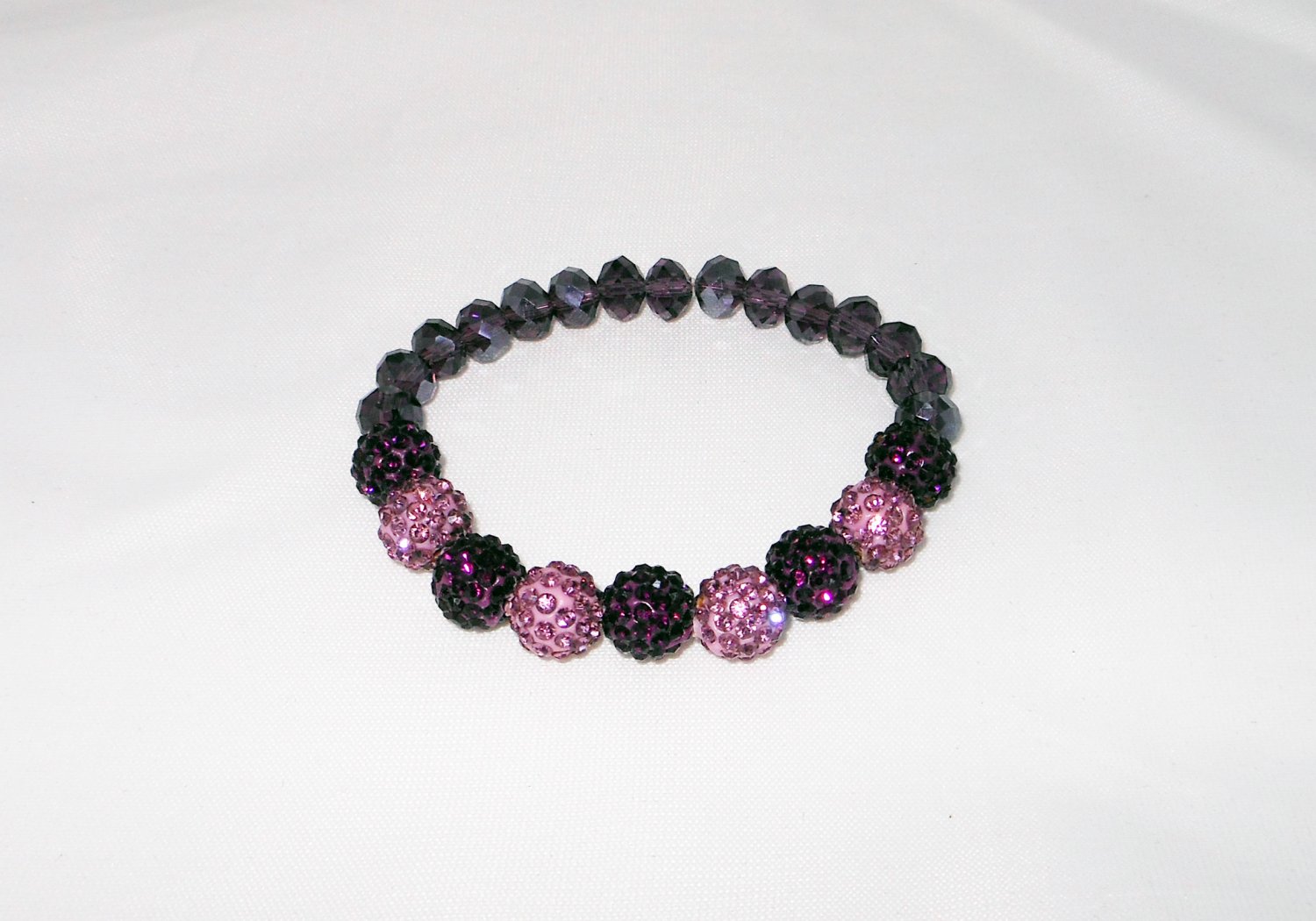 Purple and Lilac Crystal Stretchy Shamballa Bracelet with crystal strap