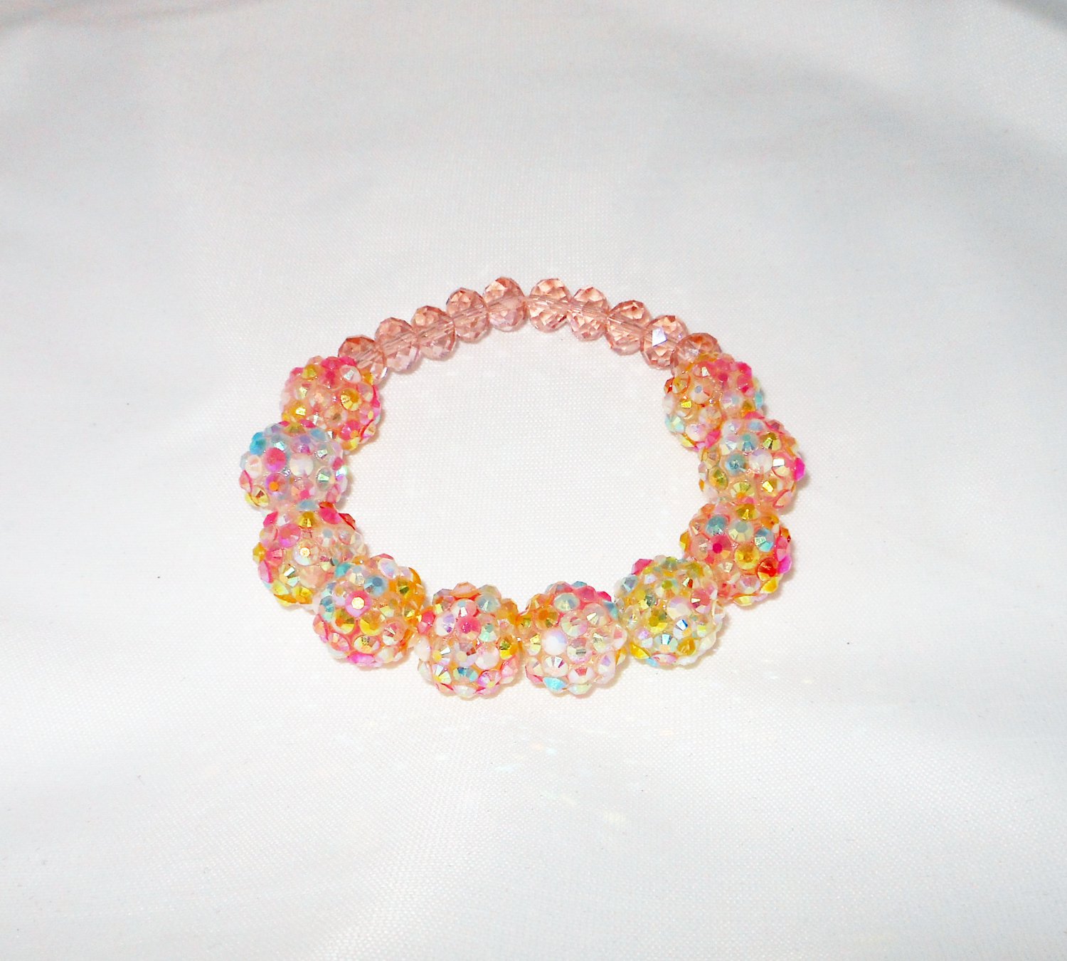 Pink Resin AB Stretchy Shamballa Bracelet
