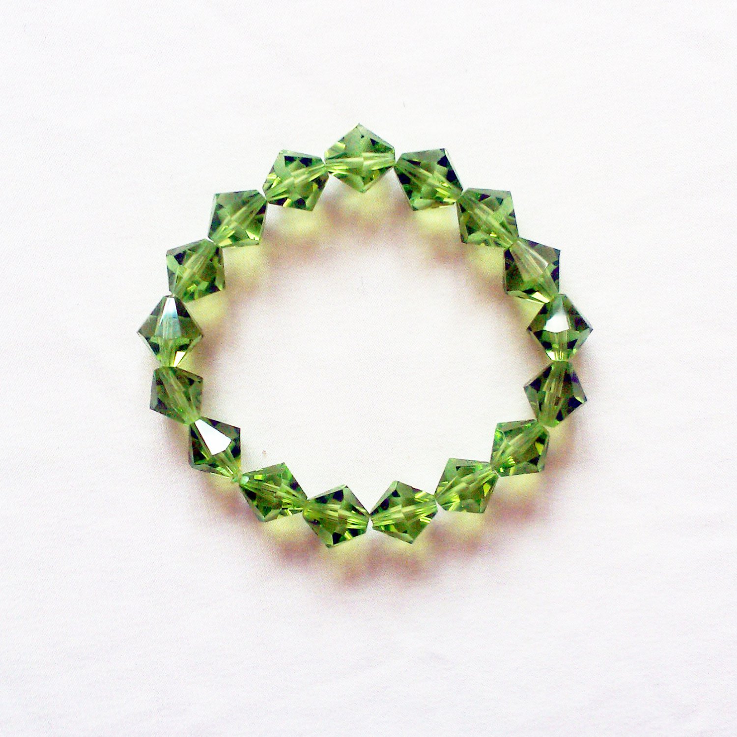 Green Glass Bicone Shaped Stretchy Bracelet