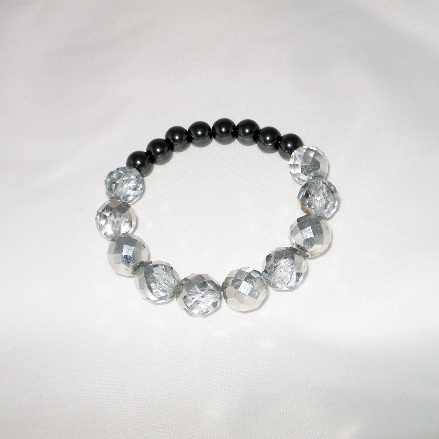 Silver Glass Stretchy Shamballa Bracelet