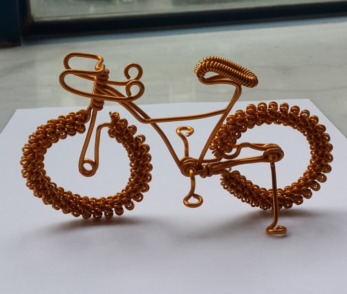 unique custom handmade gift wire bike yellow gold bicycle birthday presents