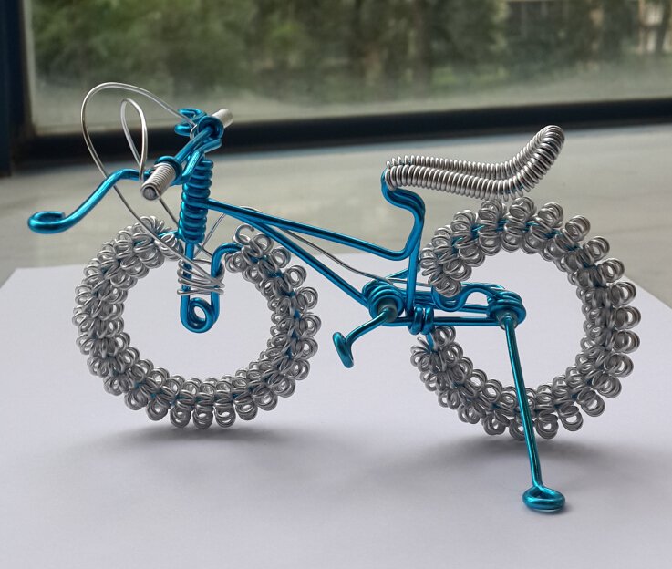 unique custom handmade gift wire bike blue with silver bicycle birthday presents