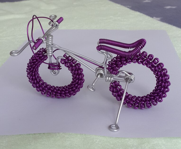 unique custom handmade gift wire bike Violet with silver bicycle birthday presents