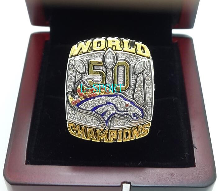 2015 2016 Denver Broncos L Super Bowl Championship ring size 8-14 US MANNING +Wooden box