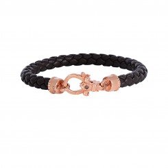 Phillip Gavriel Brown Braided Leather bracelet with Fleur De Lis Clasp and 0.015 ct. Ruby