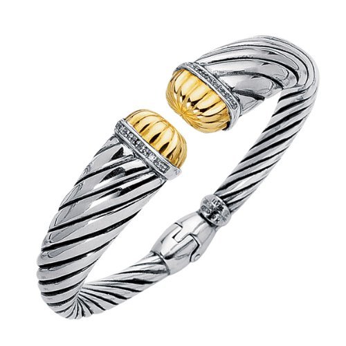 Phillip Gavriel 18K Gold & Sterling Silver 0.12ctw Diamond Cuff Bangle 7"
