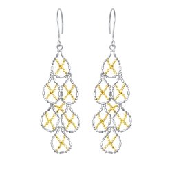 Royal Duet "Balinese Bead Collection" Sterling Silver & 14K Gold Drop Earrings