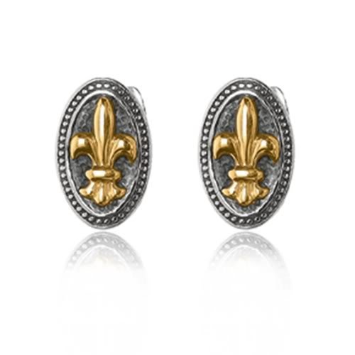 Phillip Gavriel Collection - 18K Gold & Sterling Silver Oval "fleur-de-lis" Cufflinks