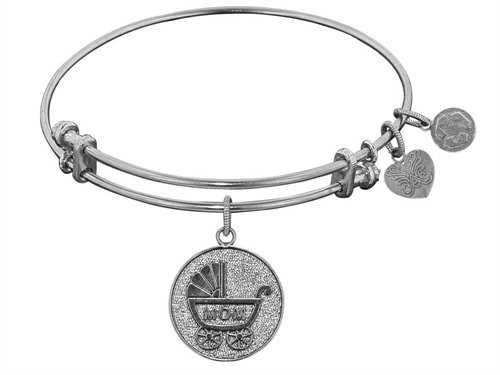 Angelica Collection Non-antique White Stipple Finish Brass "new Mom" Expandable Bangle