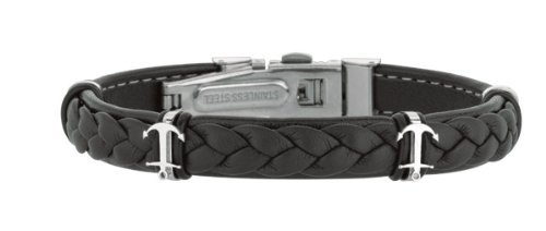 Joseph Tyler Stainless Steel Polish In Brown Weaved Leather Bracelet Deployment Clasp Anchor design