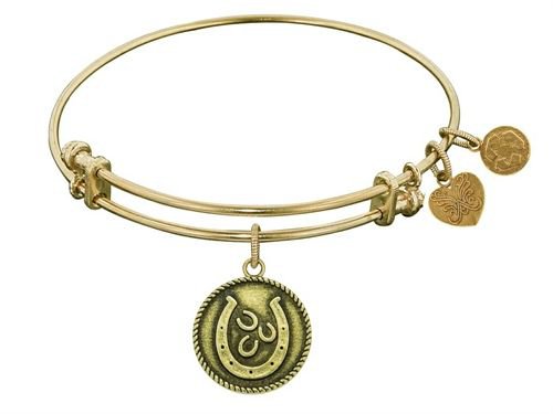 Angelica Collection Antique Yellow Smooth Finish Brass "Lucky Horseshoes" Expandable Bangle