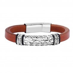 Joseph Tyler collection Stainless Steel Brown Leather Bracelet Stainless Steel Center Textured Strip