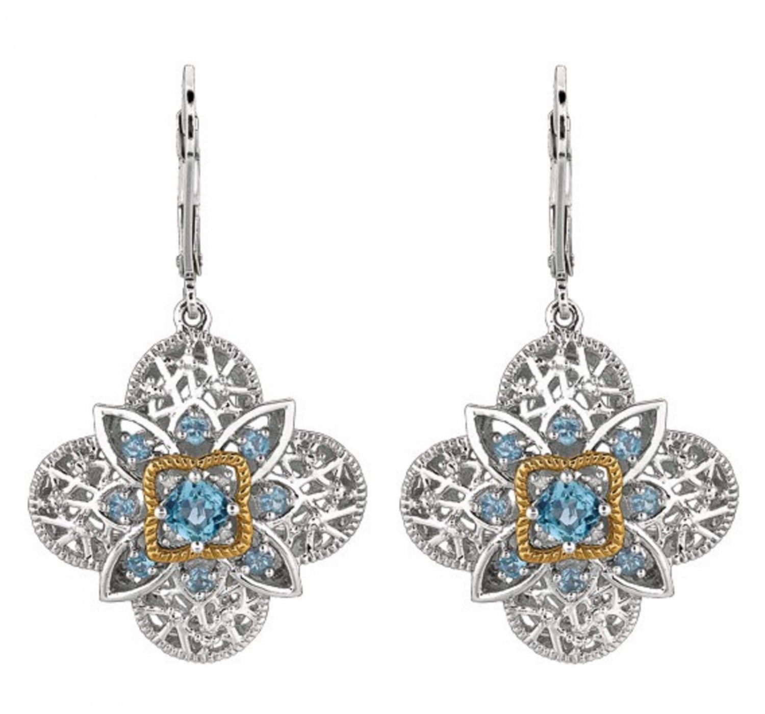 Royal duet - 14K Yellow Gold & Silver diamond topaz Earrings