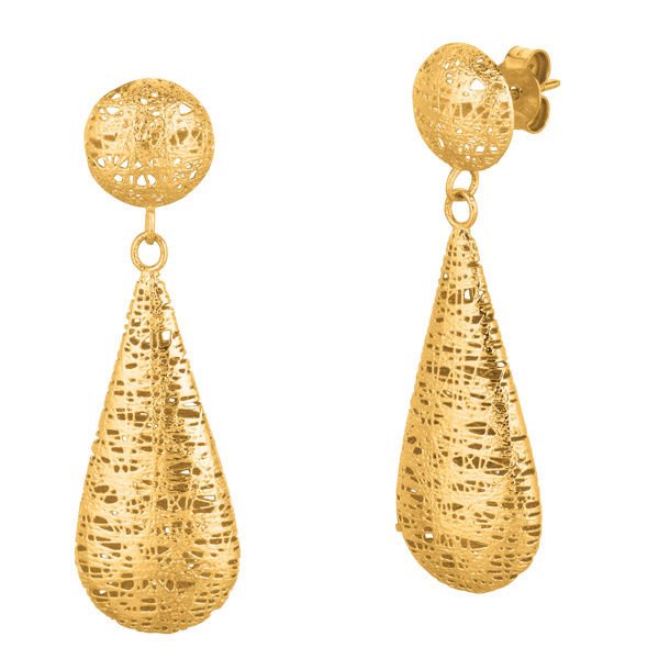 STIL NOVO 14K Gold 12M Ball Long Mesh Dangle Earring Hand Made Italy-ER1793