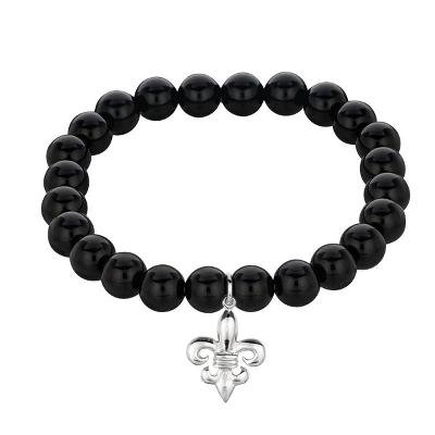 Phillip Gavriel Sterling Silver Fleur De Lis Black Onyx Stretchable Bangle Bracelet.