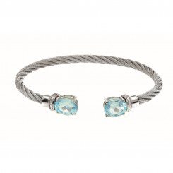 Montreaux Jewelry collection Stainless Steel & Silver Bangle with Blue Topaz 0.03ct.Diamond