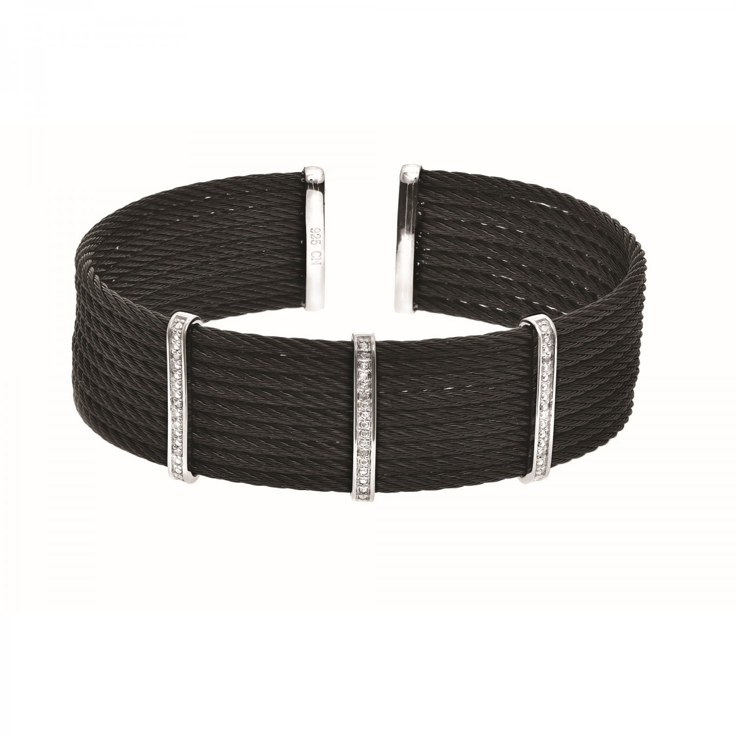 Montreaux Collection Sterling Silver Black Stainless Steel Diamond Bangle with .04ct diamond
