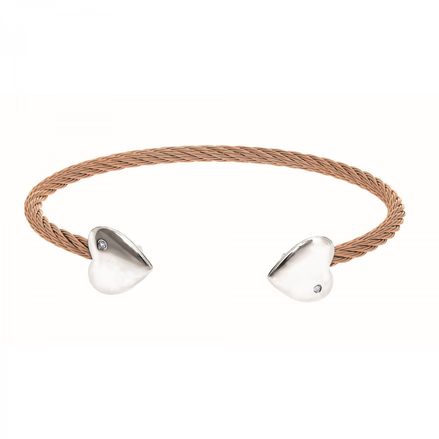 Montreaux Collection Sterling Silver Hearts Rose Stainless Steel .02ct Diamonds Bangle Bracelet