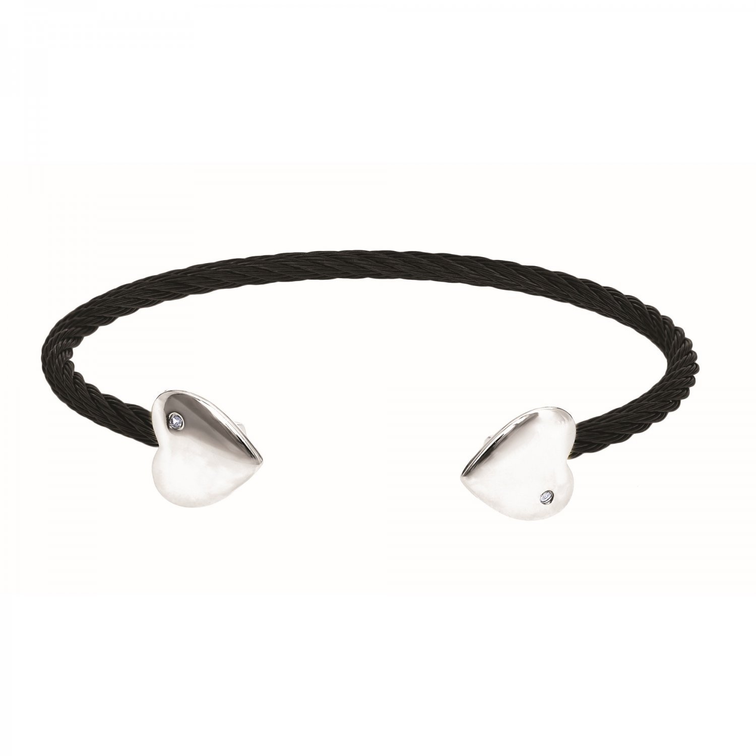 Montreaux Collection Sterling Silver Hearts Black Stainless Steel .02ct Diamonds Bangle