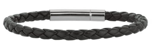 Joseph Tyler Collection Stainless Steel Polish Dark Brown Leather Bracelet