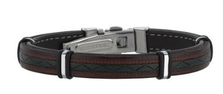 Joseph Tyler collection JTC Stainless Steel Two-tone Leather Bracelet Deployment Clasp