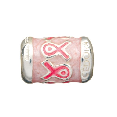 Personality lite and dark pink enamel breast cancer awareness ribbon barrel bead