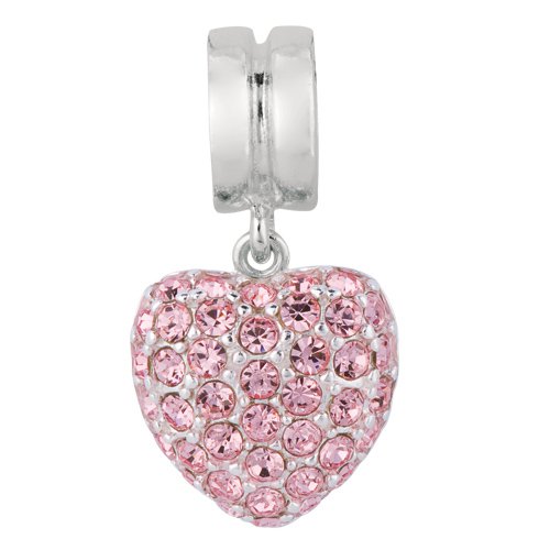 Personality Pink crystal embedded dangle heart bead