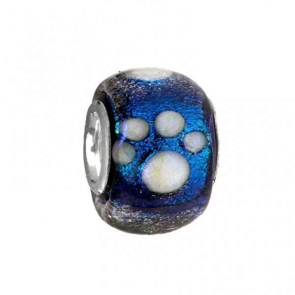 Personality blue and gold dichroic glass bead with white paw print
