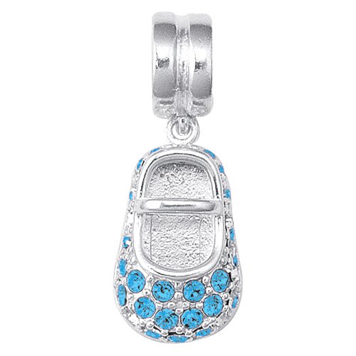 Personality blue crystal embedded dangle baby shoe bead