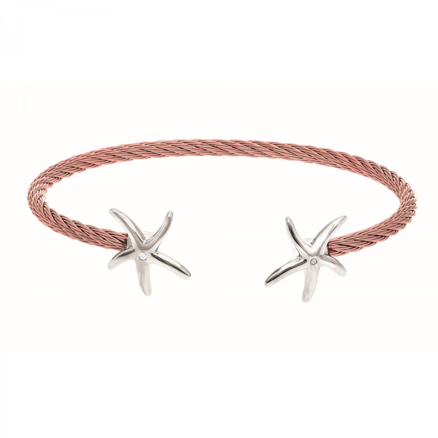 Montreaux Collection Sterling Silver Starfish Rose Pink Stainless Steel .01ct Diamonds Bangle