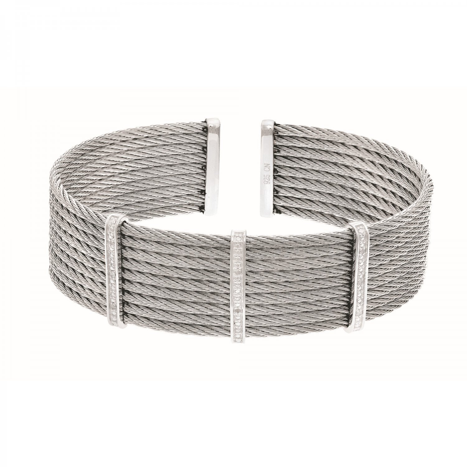 Montreaux Collection Sterling Silver Stainless Steel Diamond Cuff Bangle 0.04ct of diamonds