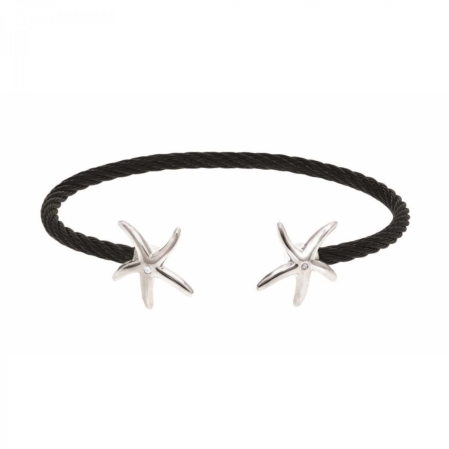 Montreaux Collection Sterling Silver Starfish Twisted Black Stainless Steel .01ct Diamonds Bracelet