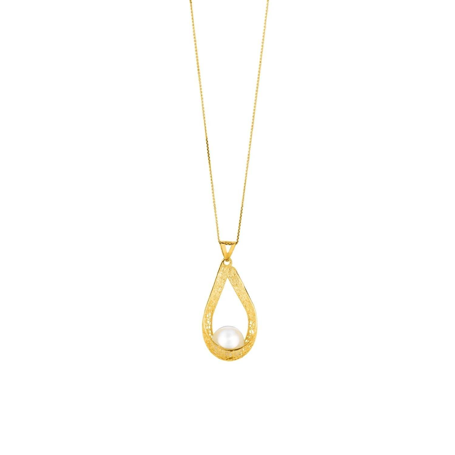 Stil Novo Open Tear Drop Charm With White Pearl with Chain Necklace