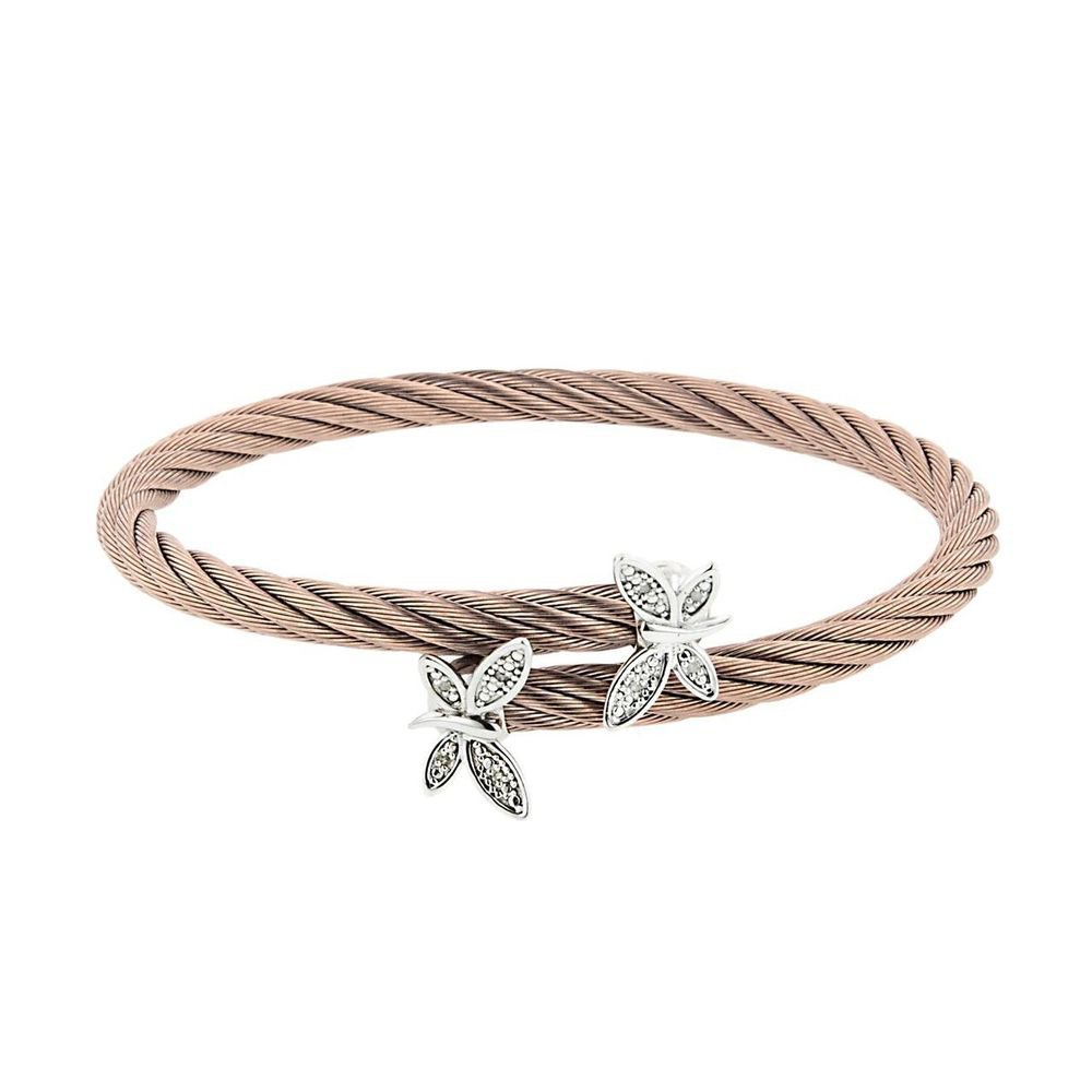 Montreaux Rose Toned and Sterling Silver & Stainless Steel Butterfly Bracelet With Diamond Accents