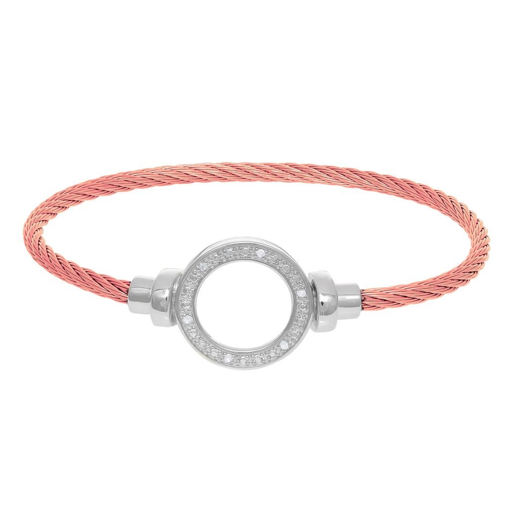 Montreaux Collection Circular Sterling Silver and Rose Gold Toned Stainless Steel Diamond Bracelet