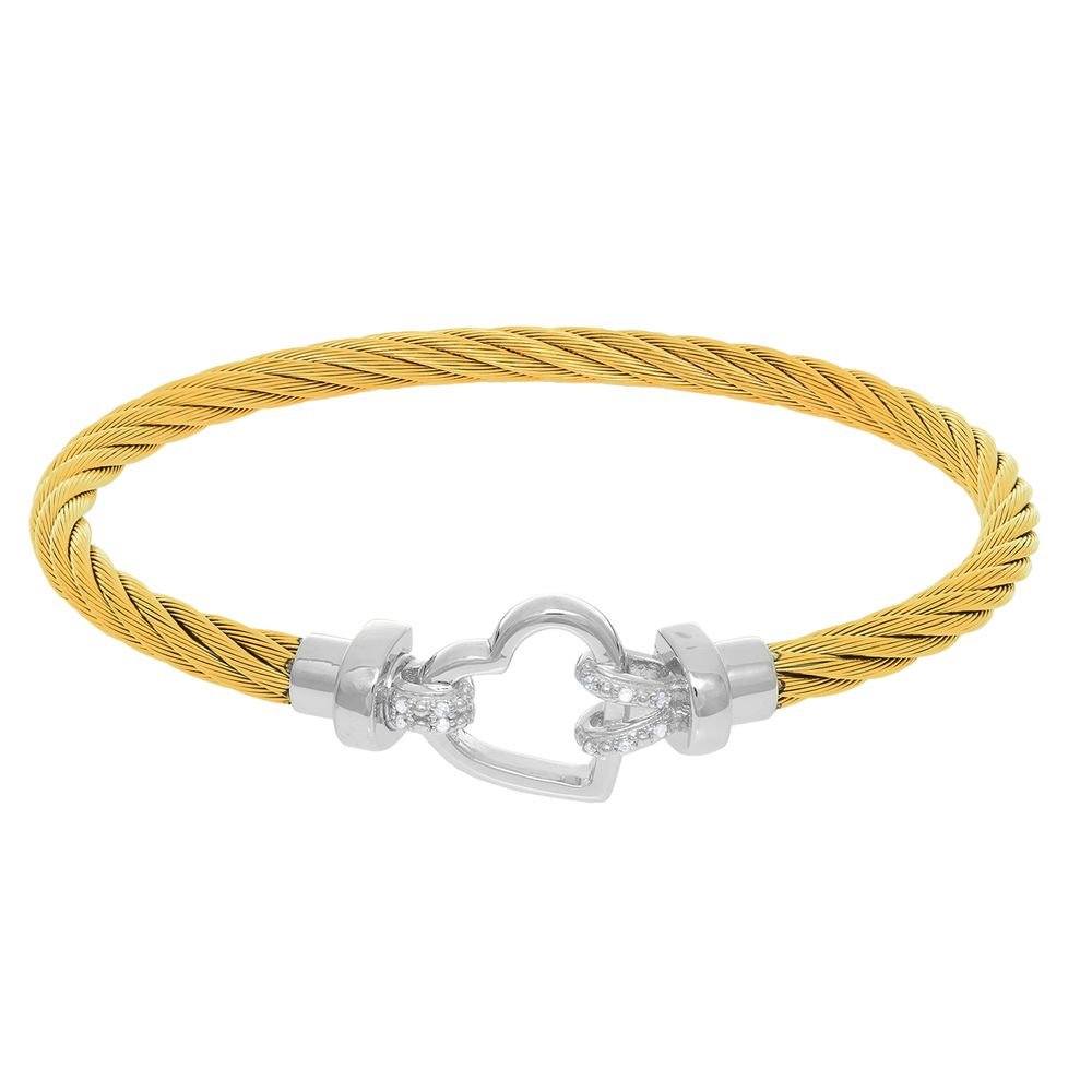 Montreaux Gold Toned and Sterling Silver and Stainless Steel Heart Bracelet With Diamond Accents