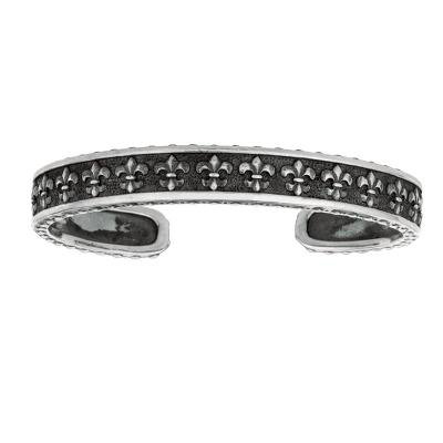Phillip Gavriel Sterling Silver Oxidized Fleur-De-Lis Patterned Cuff Bangle.
