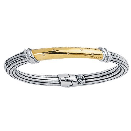 Phillip Gavriel 18k Gold & Sterling Silver Collection 0.05ctw. Diamond Bangle 7.5"
