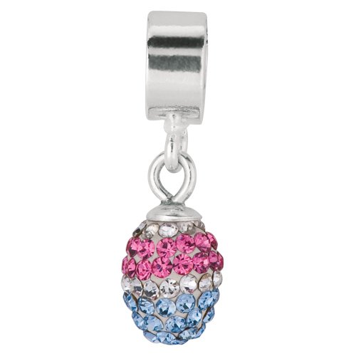 Personality lite blue, clear & pink oval dangle bead