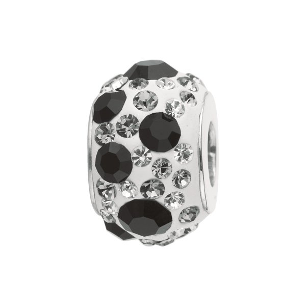 Personality silver kaleidoscope bead w/black and clear crytals