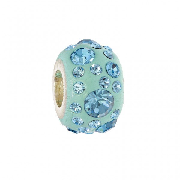 Personality aqua blue crystal on aqua blue elliptical kaleidoscope bead
